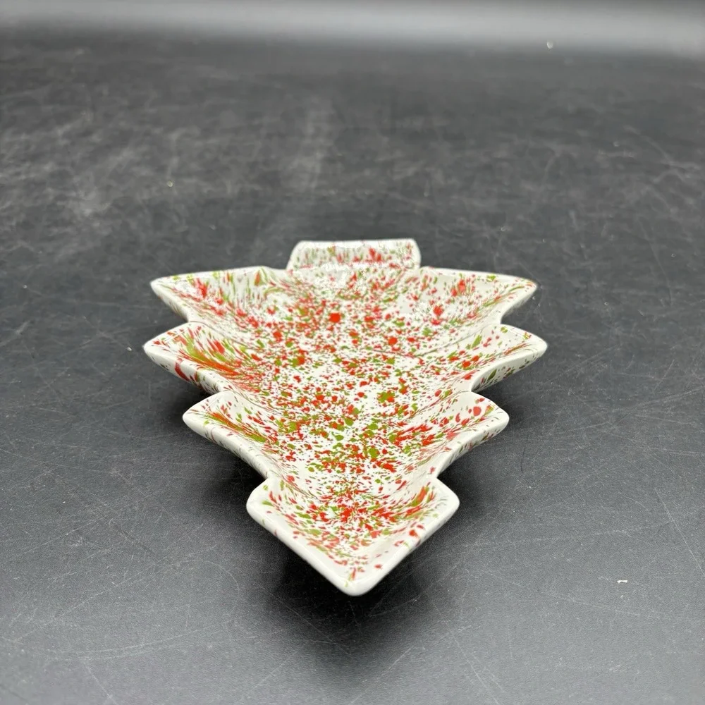 Vintage MCM Speckled Christmas Tree Nut Candy Dish